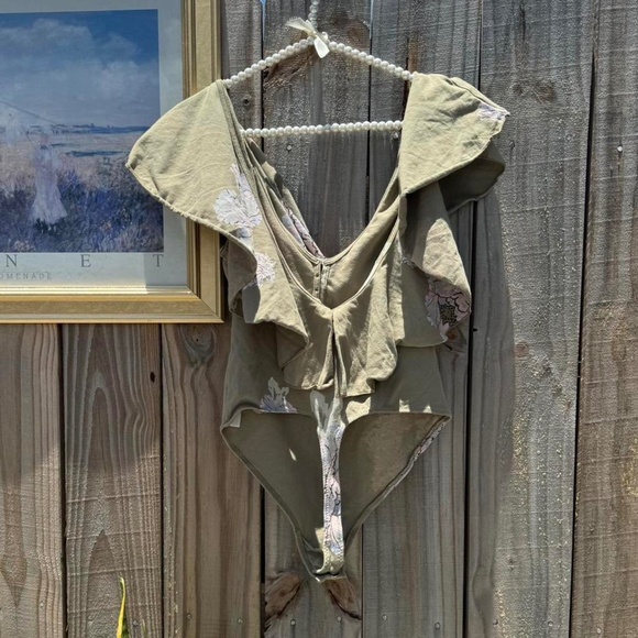 free people floral ruffle bodysuit Matilda green - Picture 2 of 5